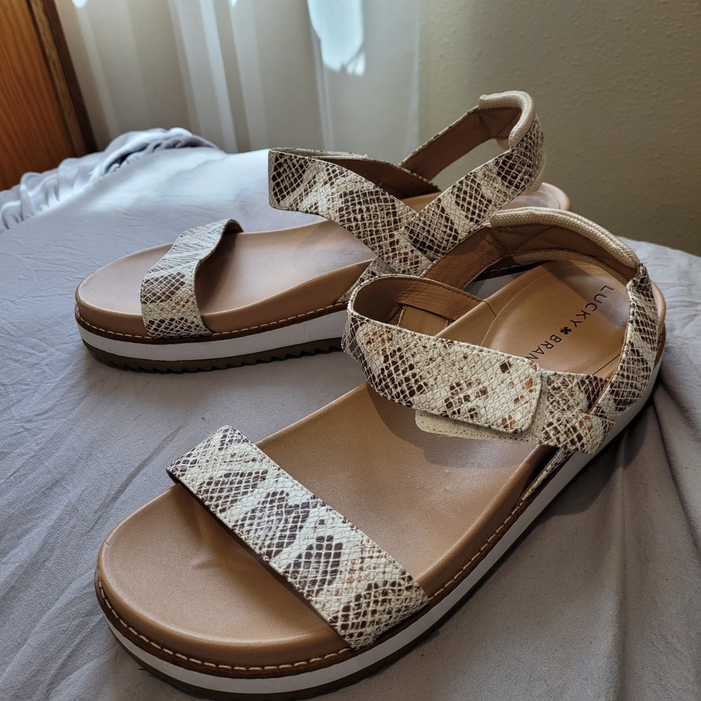 Lucky Brand LP-IADAN Women's SZ 10 Sandals platform snake print Adj.‎ Strap